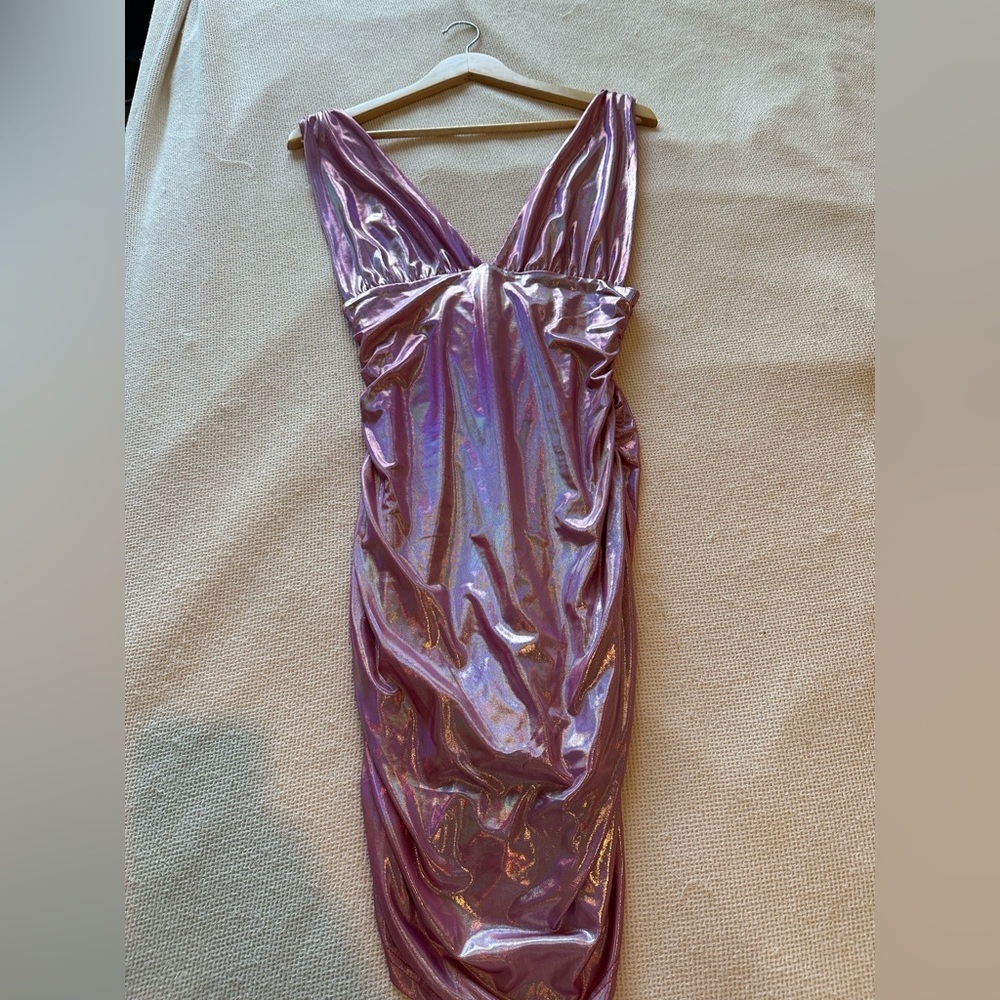 Superdown Kerrie Deep v Dress REVOLVE Pink Metallic Dress - Picture 7 of 9